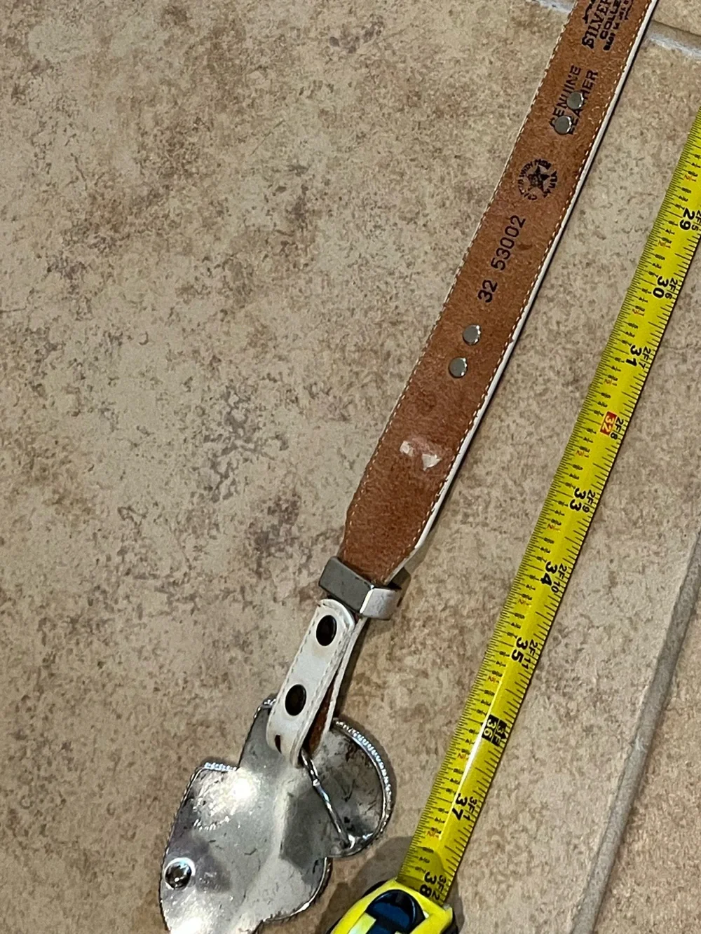 Montana Silversmiths Silver Creek White Genuine Leather Heart Western Belt Sz 32